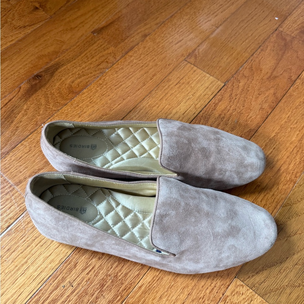 Birdies Taupe Suede Quilted Insole Loafers